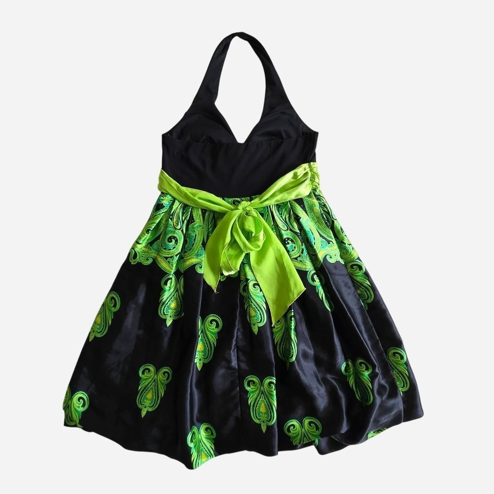 Vintage y2k halter bubble party dress / 2000s formal, prom, hoco, peacock, satin - Picture 4 of 8